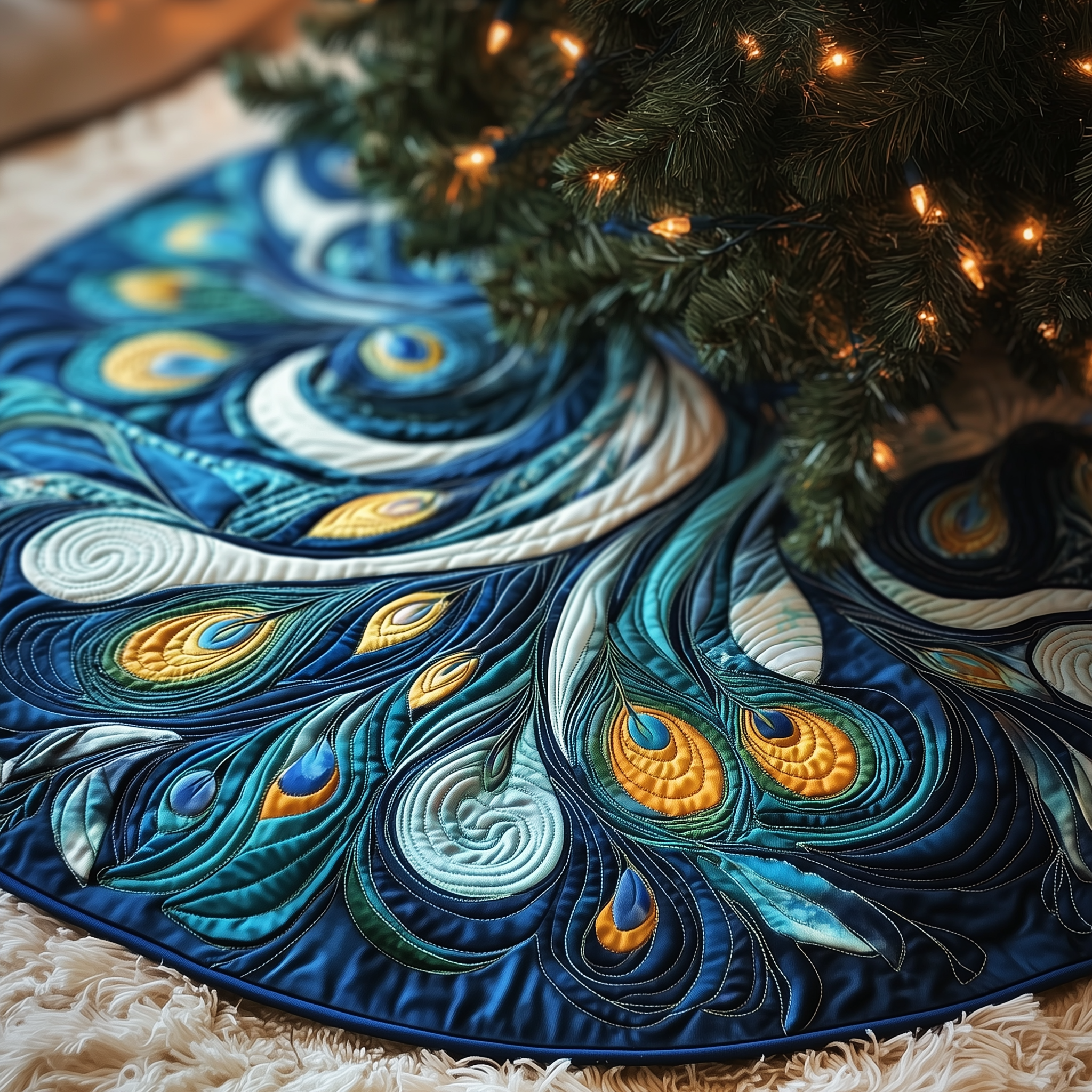 Peacock Quilted Tree Skirt Best Xmas Tree Skirts Indoor Peacock Christmas Decorations