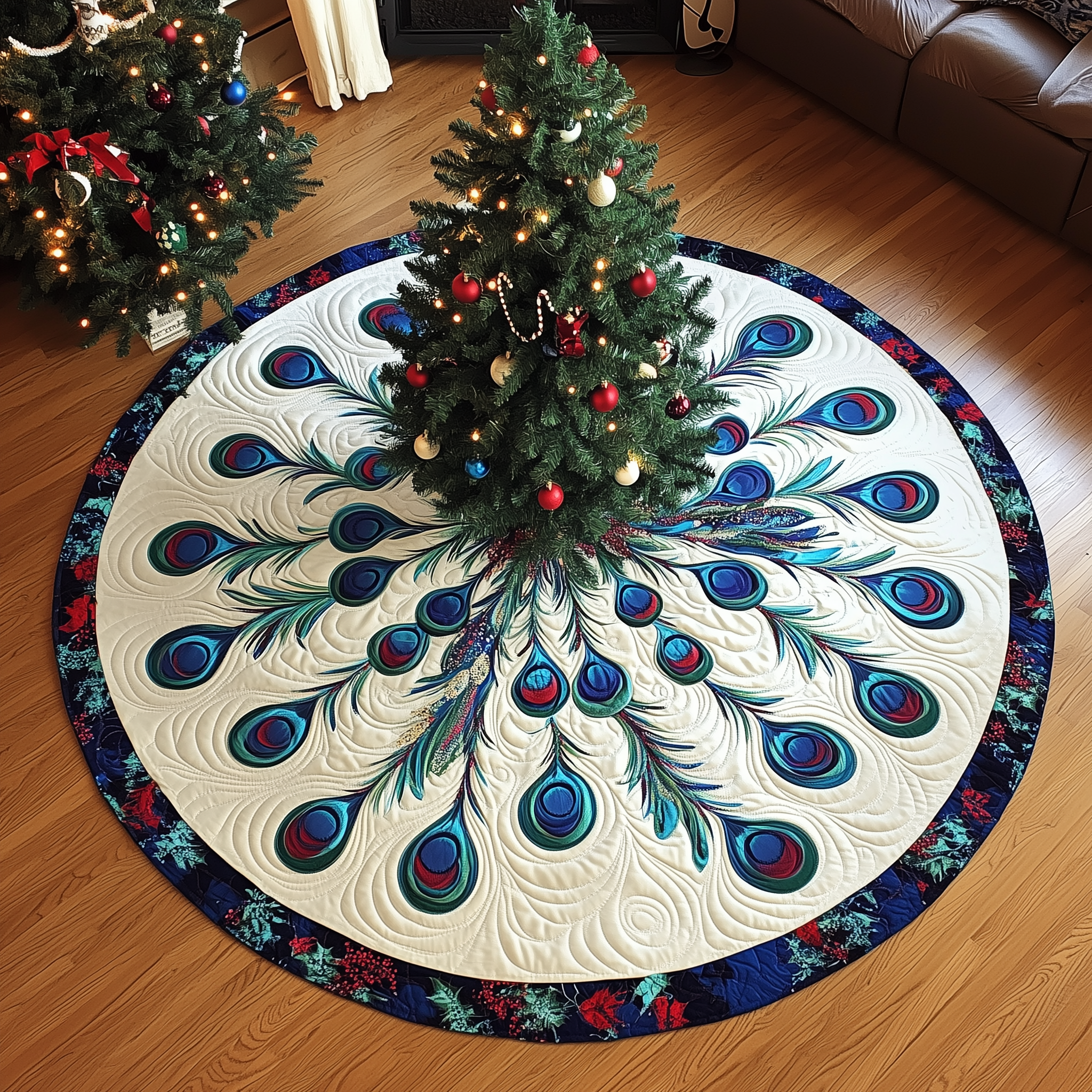Peacock Quilted Tree Skirt Special Birthday Gift Merch