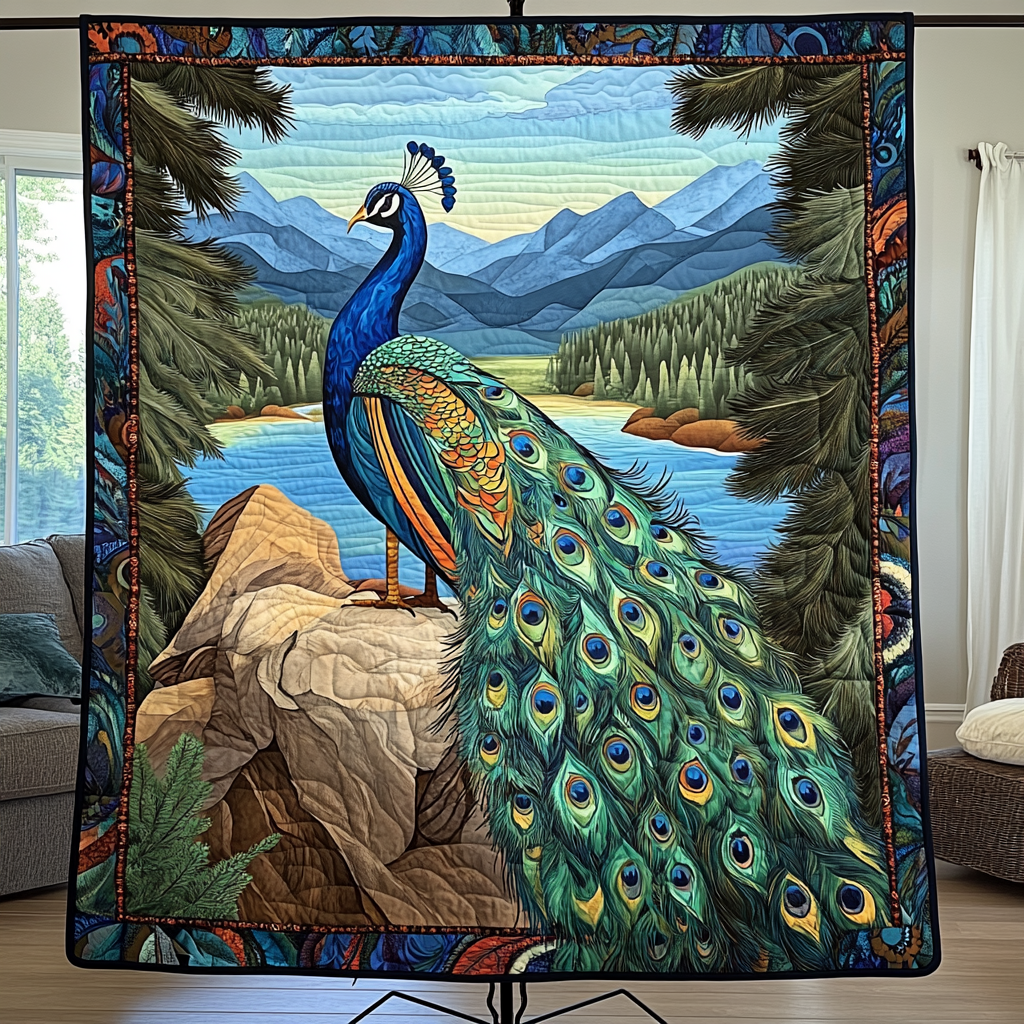 Peacock Splendor Quilted Blanket Home Bedding Decor Peacock Merchandise Gifts
