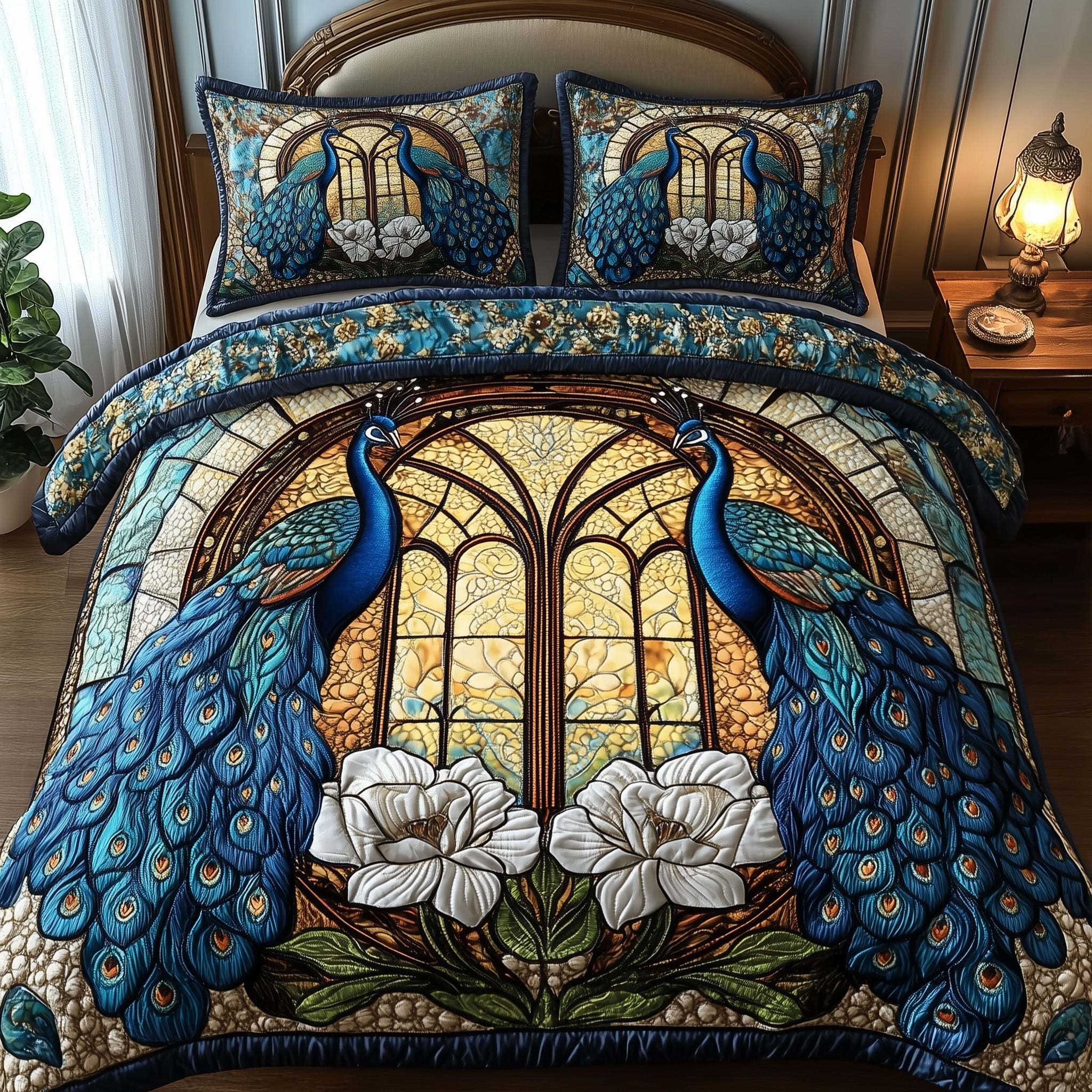 Peacock Tales Quilted Bedding Set Duvet Cover Merchandise Awesome Peacock Gift Ideas