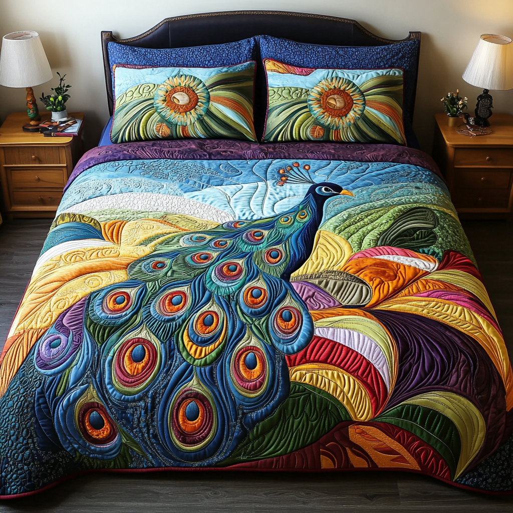 Peacock Vibes Quilted Bedding Set Soft Bedding Set That Makes a Great Christmas Gift