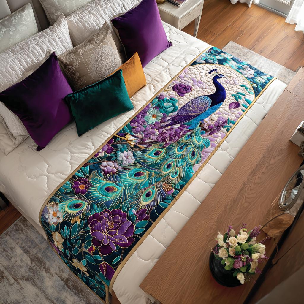 Peacock Whirl Quilted Bed Runner Bed Decorations Beautiful Peacock Items