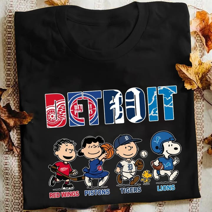 Peanuts Snoopy Detroit City Sports Teams T-Shirt Red Wings Pistons Tigers Lions Fan Gifts