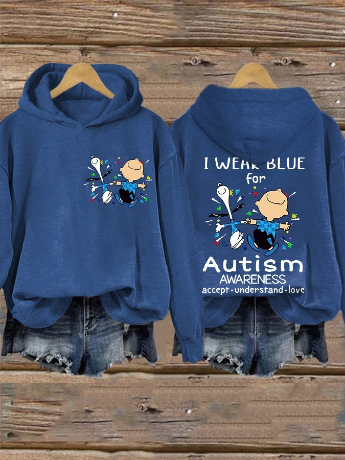 Peanuts Snoopy I Wear Blue For Autism Hoodie Support Autism Awareness Merch Apparel