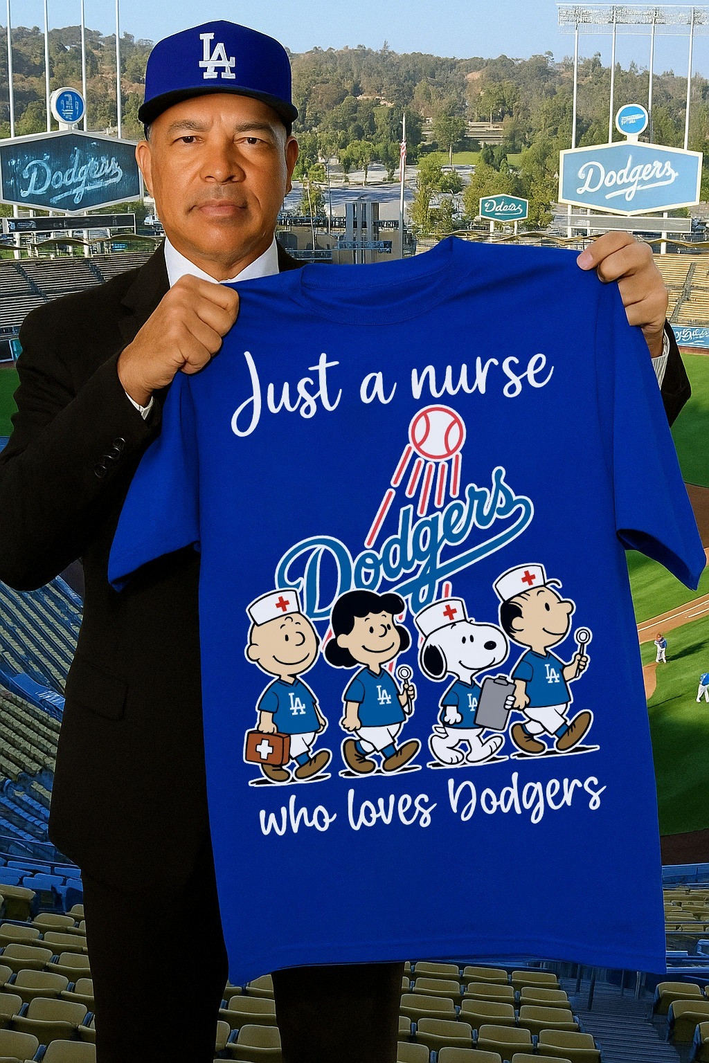 Peanuts Snoopy Just A Nurse Who Loves The Dodgers T-Shirt Dodgers Fan Gifts For Nurse