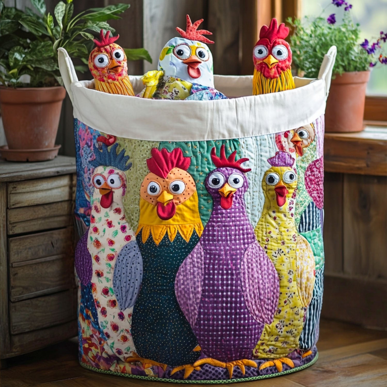 Pecking Pretty Quilted Laundry Basket Holiday Merch Gift