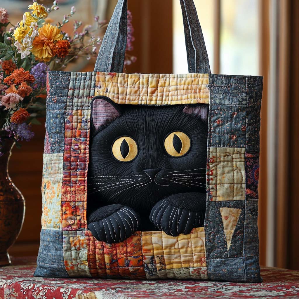 Peek Cat Quilted Tote Bag Cat Mom Gifts For Women