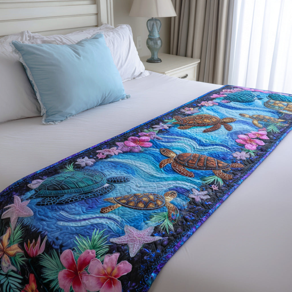Peekaboo Shell Quilted Bed Runner Bed Decorations Sea Turtle Themed Gifts