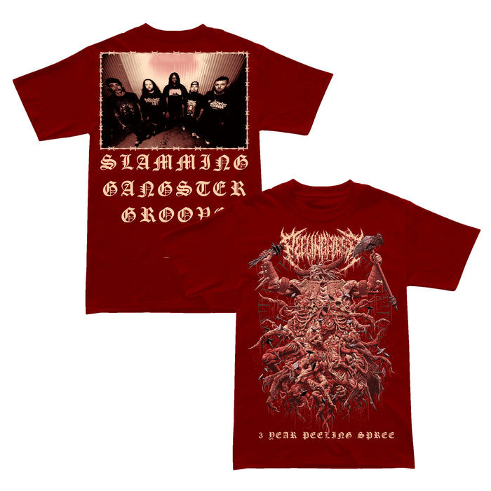 Peeling Flesh Merch 3 Year Peeling Spree T-Shirt Red Peeling Flesh Band Merch Fan Clothing