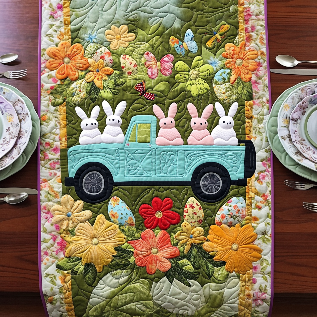 Peep Blooms Quilted Table Runner Holiday Table Throw Easter Spring Table Decorations