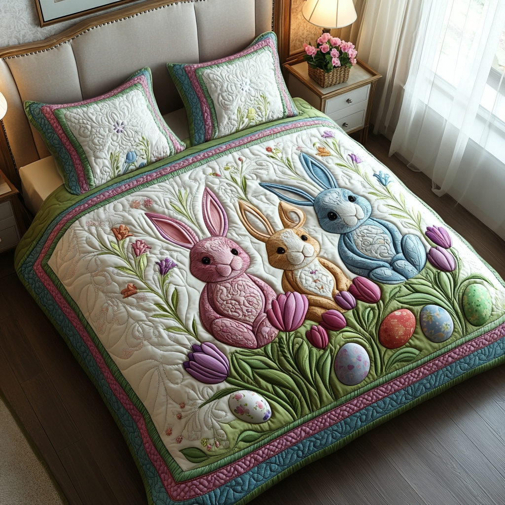 Peep Parade Quilted Bedding Set Bedroom Decorations Easter Holiday Gift Items