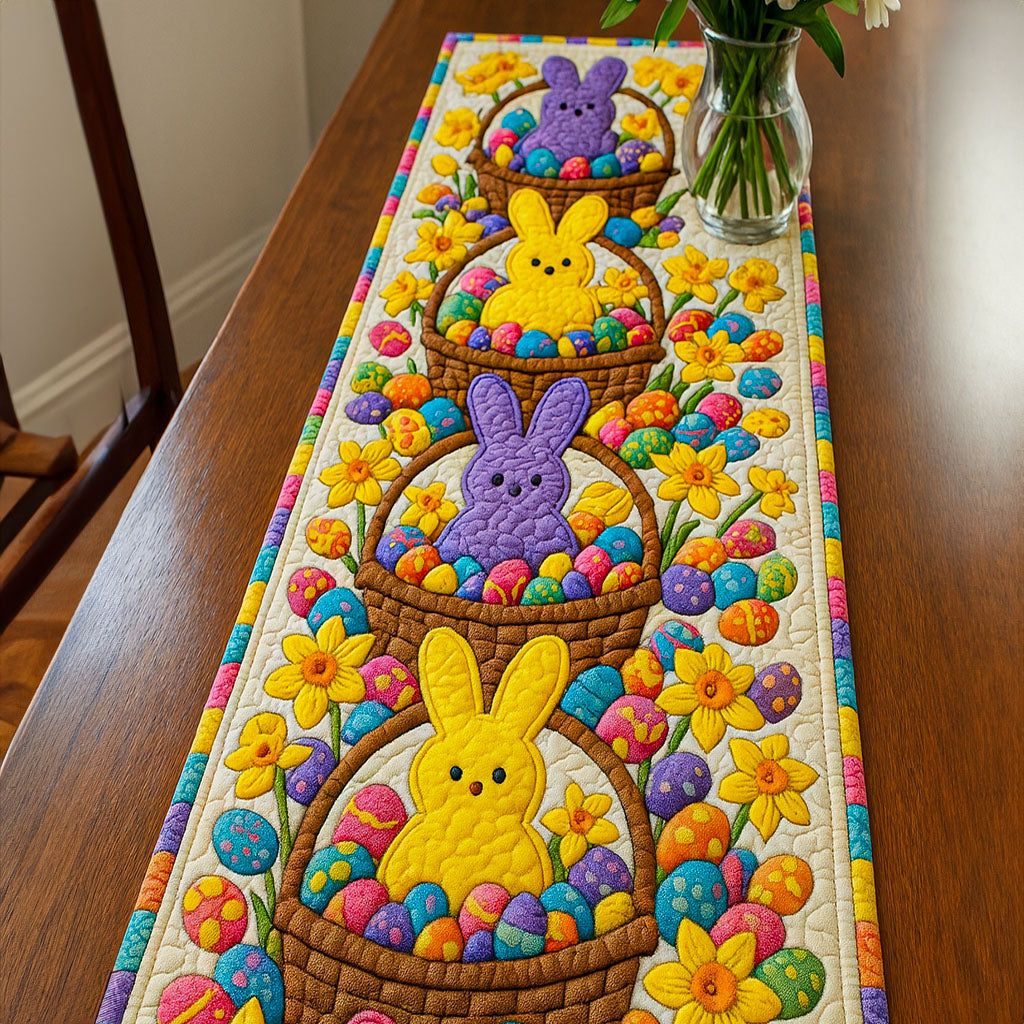 Peeps and Eggs Quilted Table Runner Holiday Themed Table Runners Easter Bunny Table Decorations