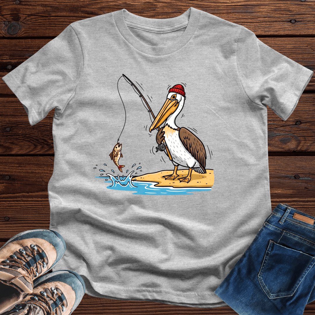 Pelican Catching Fish T-Shirt Funny Cartoon Shirt Gifts For Fishing Enthusiasts