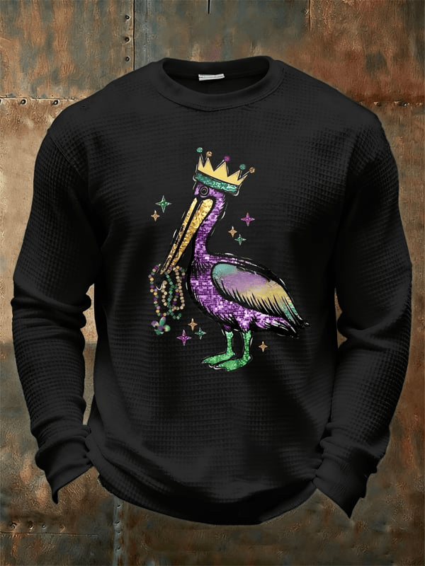 Pelican Mardi Gras Waffle Long Sleeve T-Shirt Mens Mardi Gras Clothing Brother Gifts