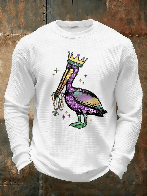 Pelican Mardi Gras Waffle Long Sleeve T-Shirt Mens Mardi Gras Clothing Gifts For Dad