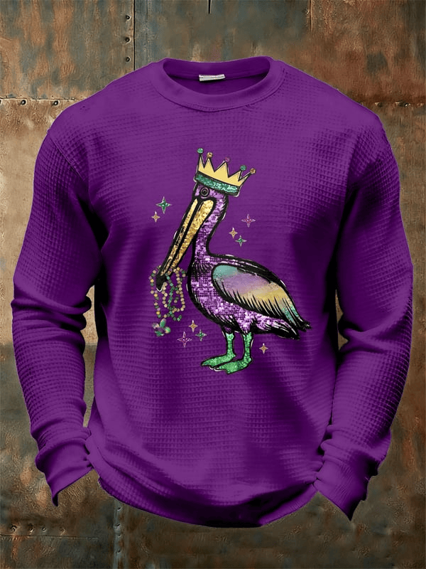 Pelican Mardi Gras Waffle Long Sleeve T-Shirt Mens Mardi Gras Clothing Purple