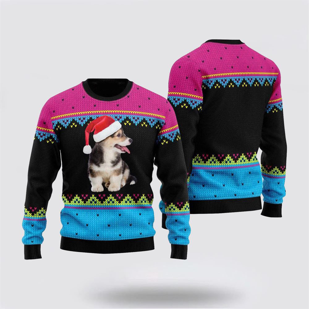 Pembroke Welsh Corgi Christmas Hat Pattern Ugly Christmas Sweater Christmas Gift For Dog Love