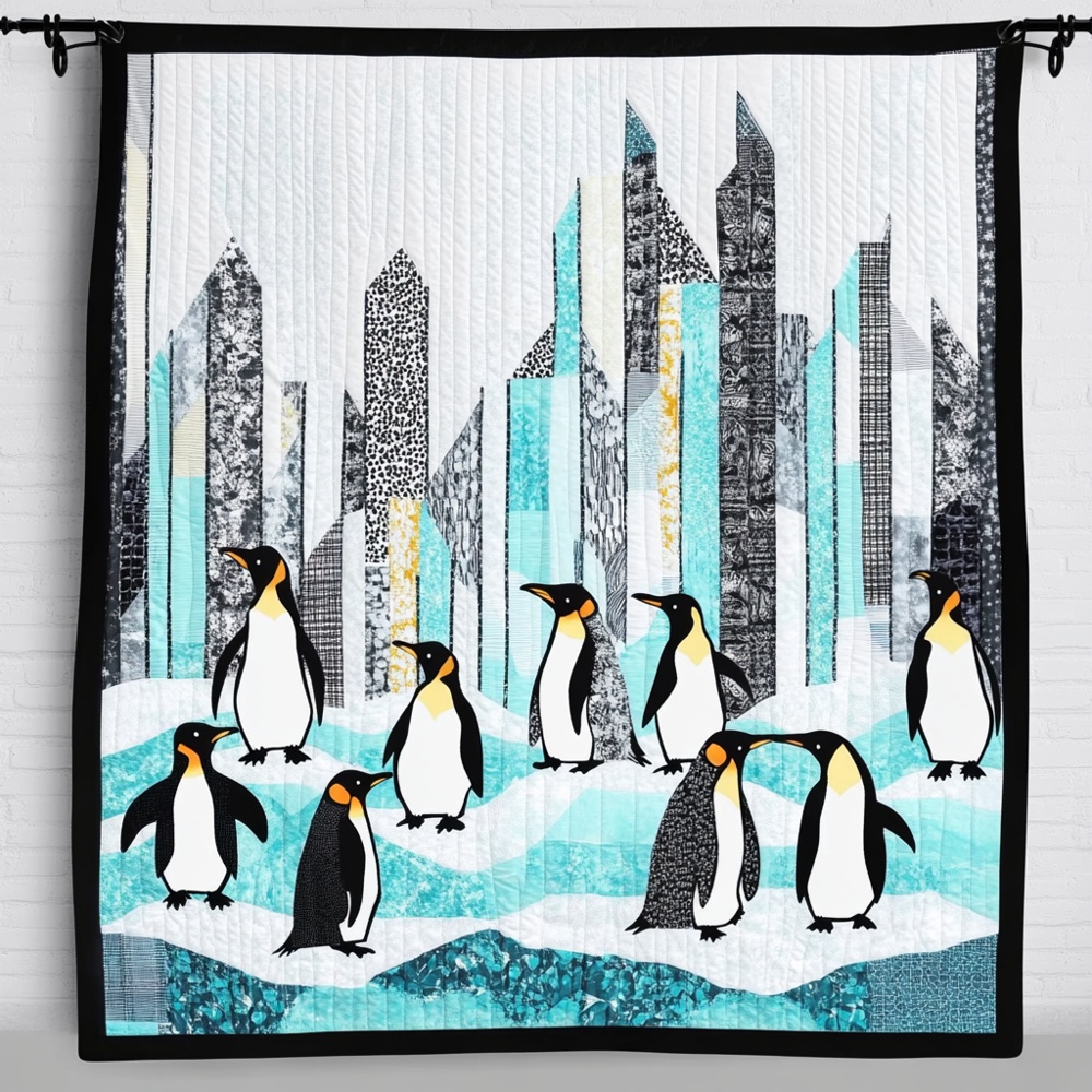 Penguin Arctic Ice Quilted Blanket Antarctic Wildlife Art Throw Best Gift For Penguin Lover Animal Fan