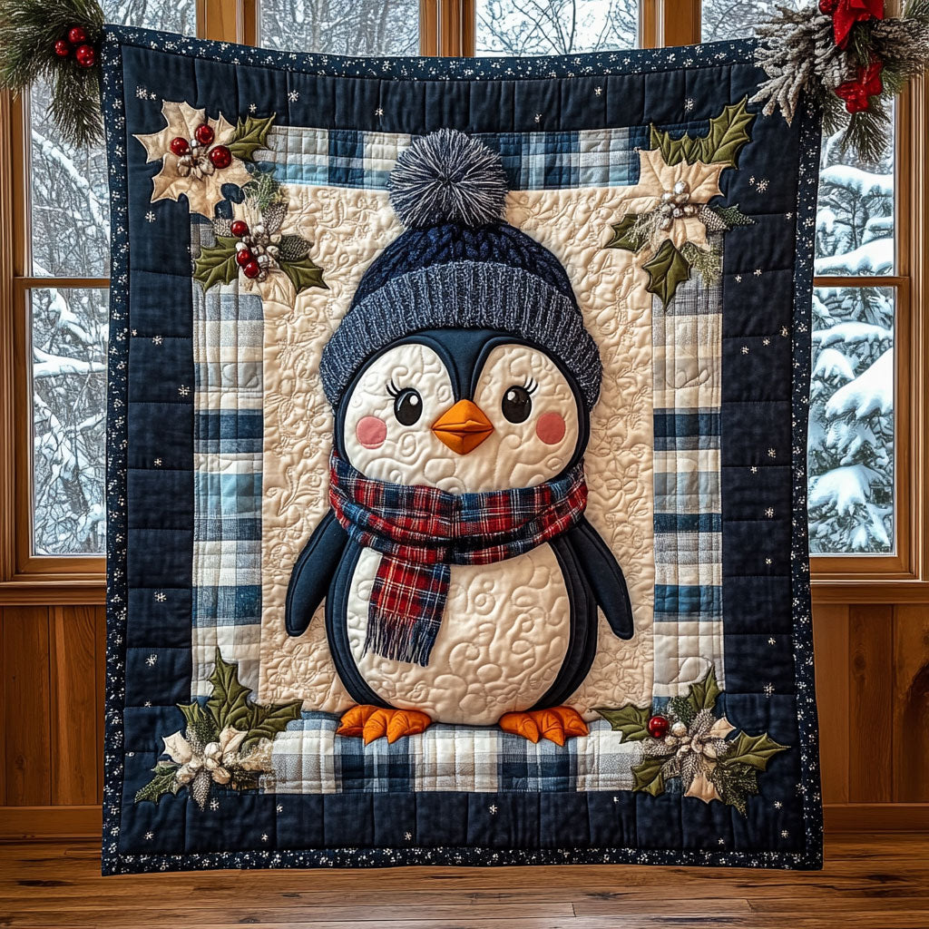 Penguin Cheer Quilted Blanket Nice Christmas Throw Blanket Family Christmas Gifts