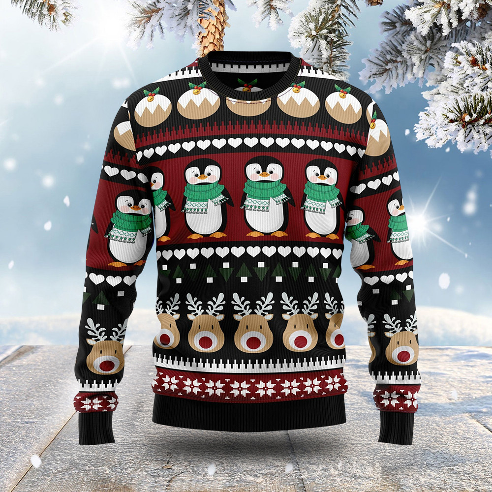 Penguin Christmas Tree Funny Ugly Xmas Sweaters Cool Xmas Clothes Penguin Gifts For Him