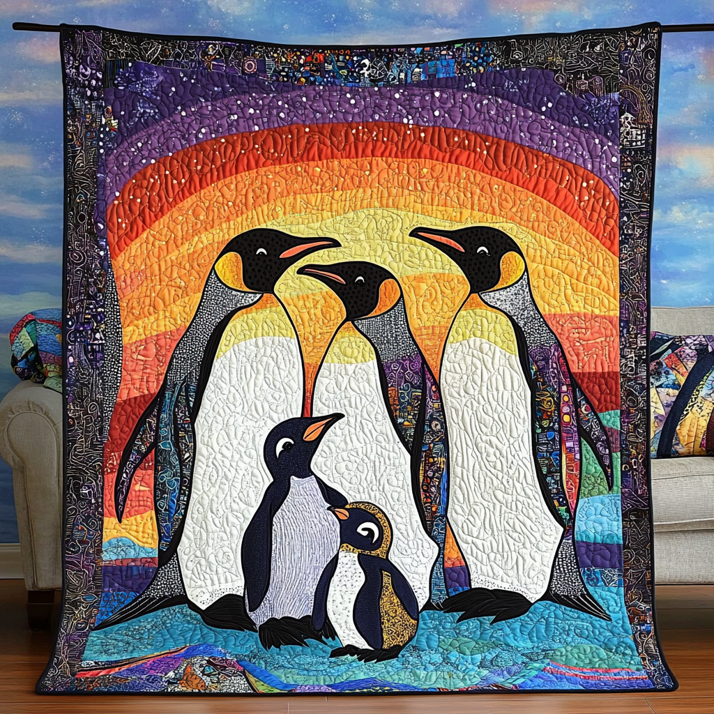 Penguin Family Quilted Blanket Penguin Gift Idea