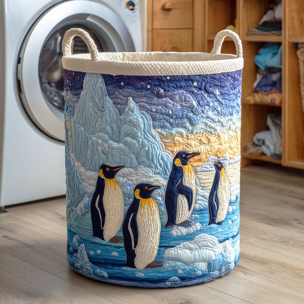 Penguin Frost Path Quilted Laundry Basket Portable Quilted Hamper for Easy Carrying and Storage
