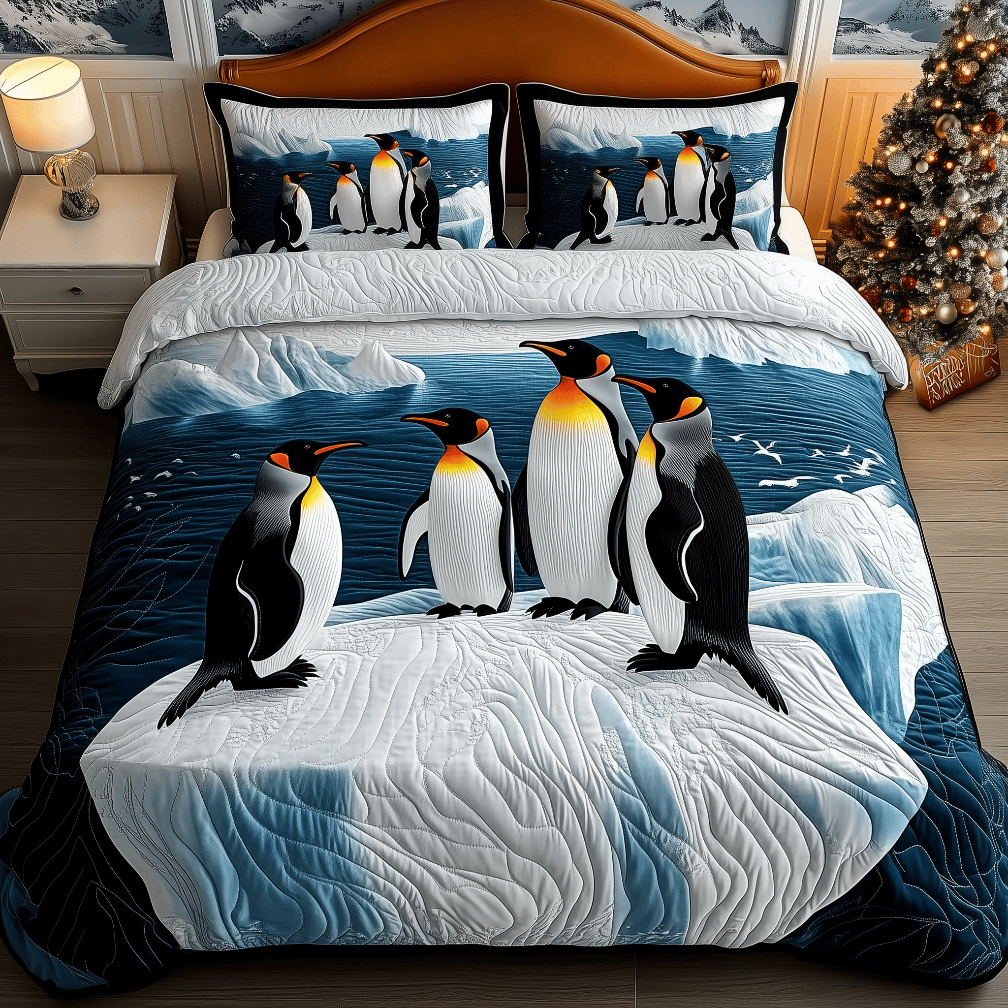 Penguin Frosty Paradise Quilted Bedding Set Gift For Penguin Lover