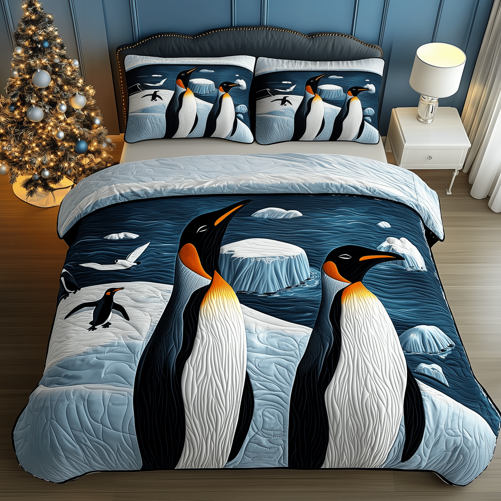 Penguin Frosty Paradise Quilted Bedding Set Penguin Gifts For Adults
