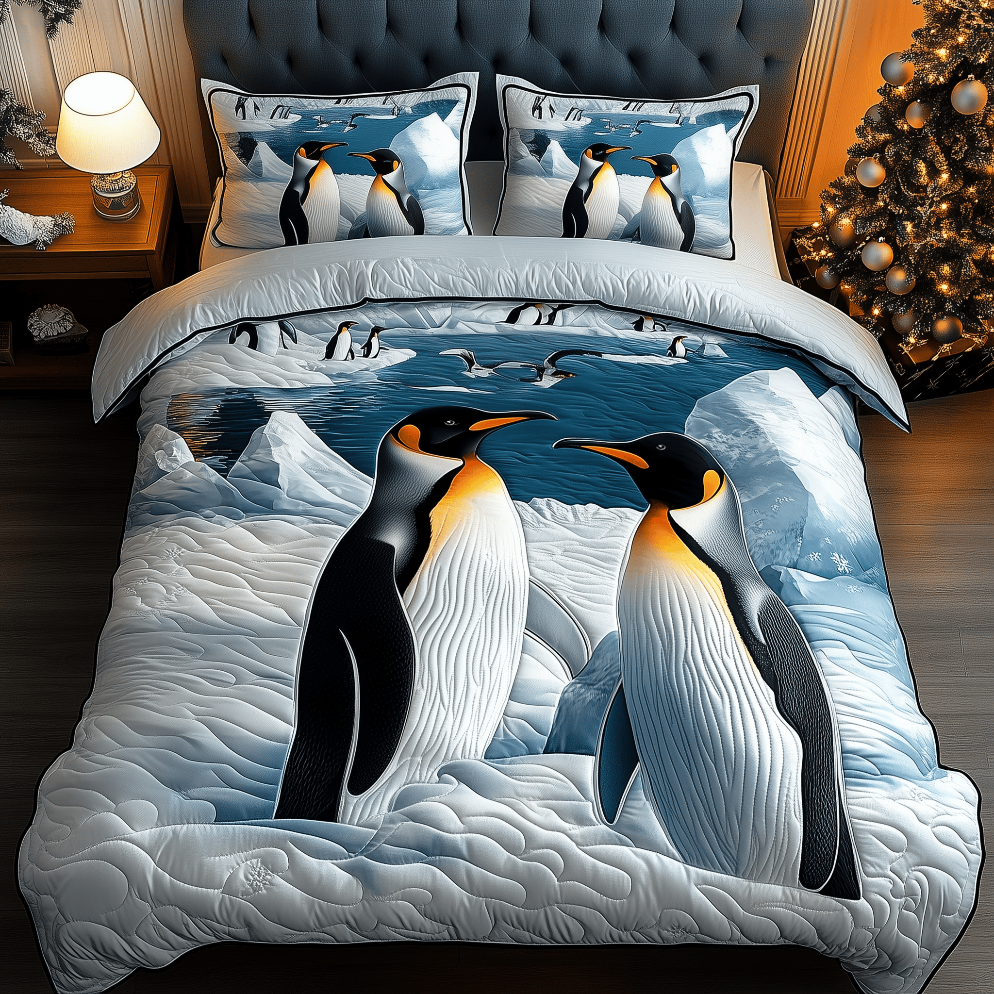 Penguin Frosty Paradise Quilted Bedding Set Penguin Themed Gifts