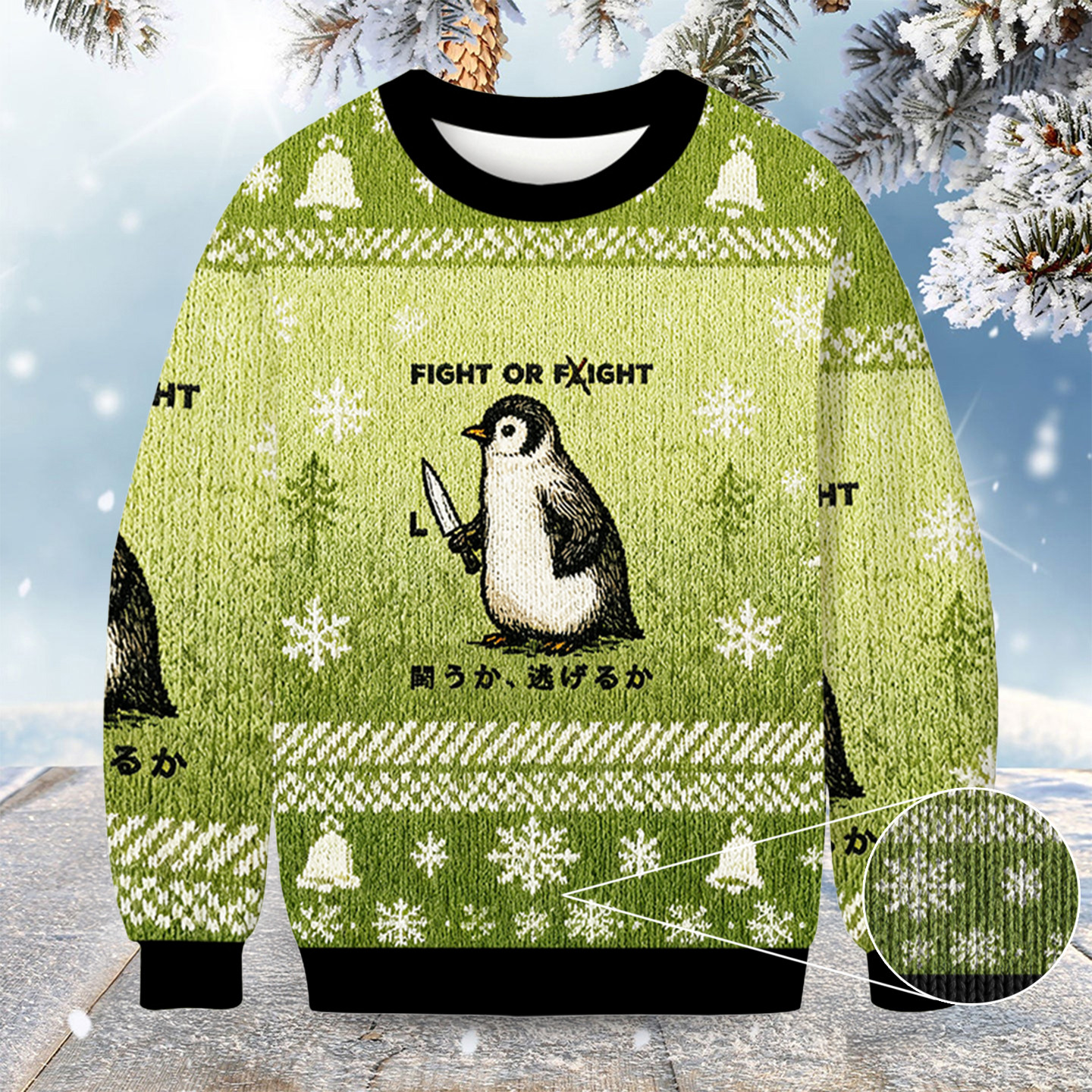 Penguin Funny Fight Or Flight Christmas Ugly Sweater Animal Clothing Gifts For Penguin Lovers