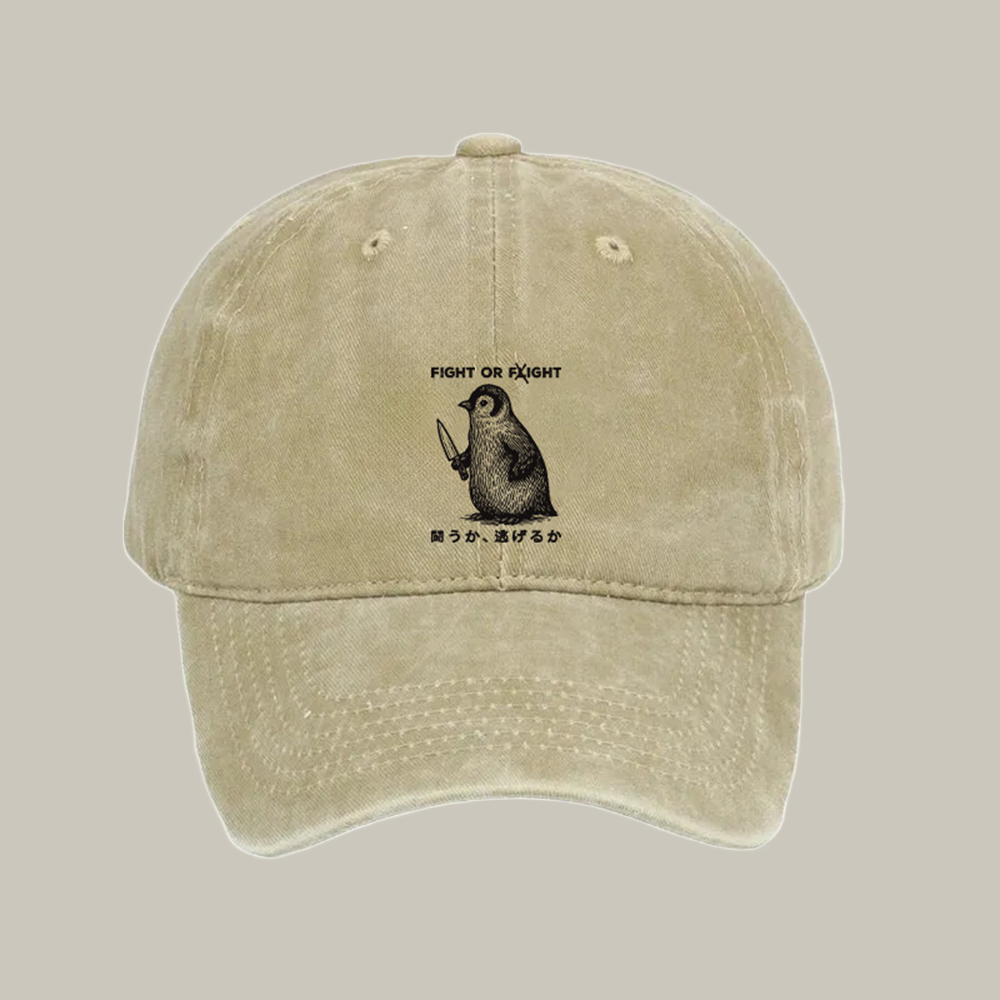 Penguin Funny Fight Or Flight Washed Cap Funny Baseball Caps Christmas Gifts For Wife