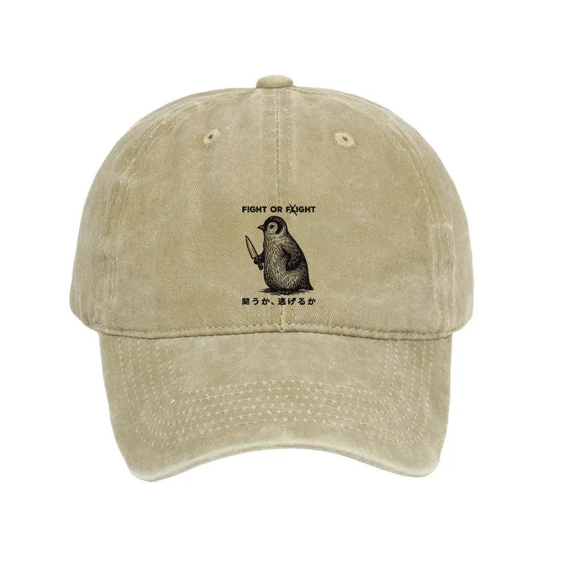 Penguin Funny Fight Or Flight Washed Hat Meme Cap Gifts For Penguin Lovers