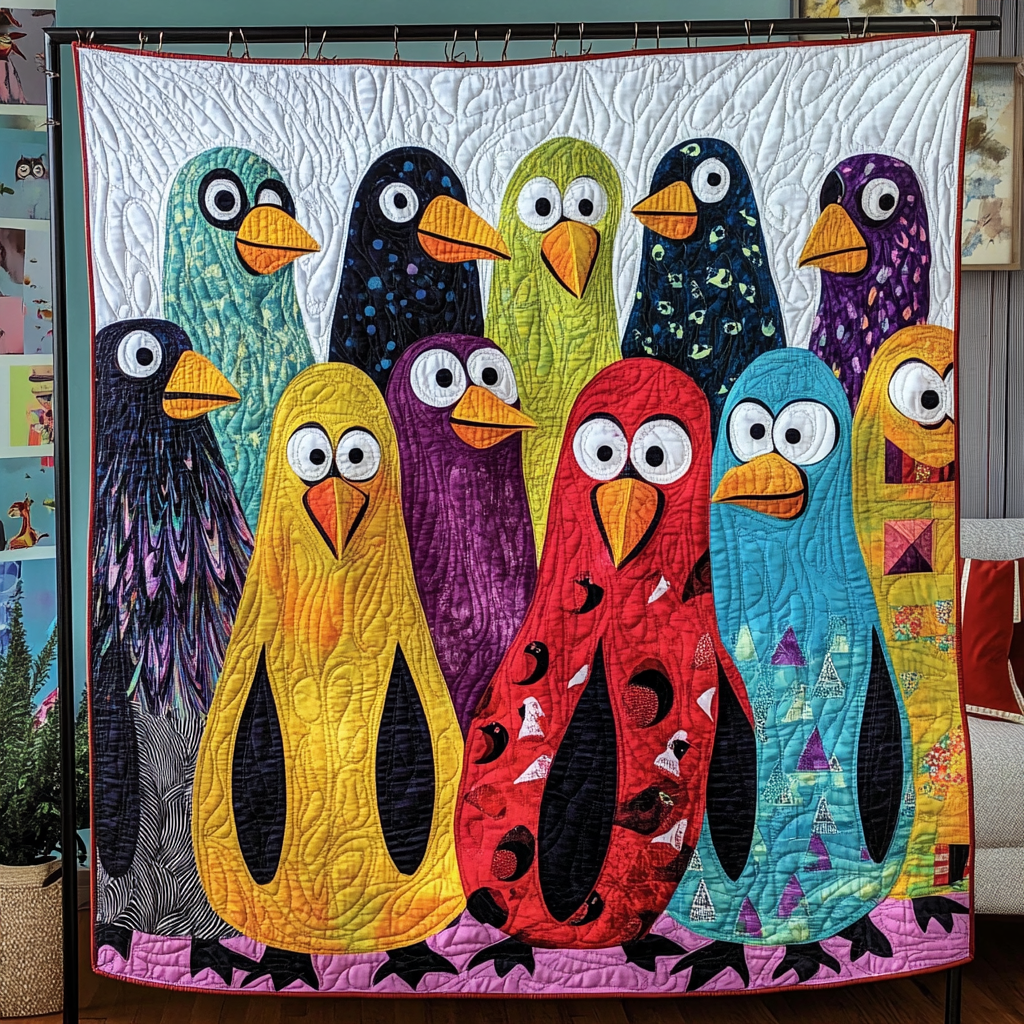 Penguin Gang Quilted Blanket Penguin Gift Idea