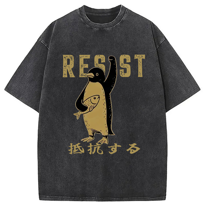 Penguin Giving An Opinion Washed T-Shirt Retro Humor Graphic Top Gifts For Brother