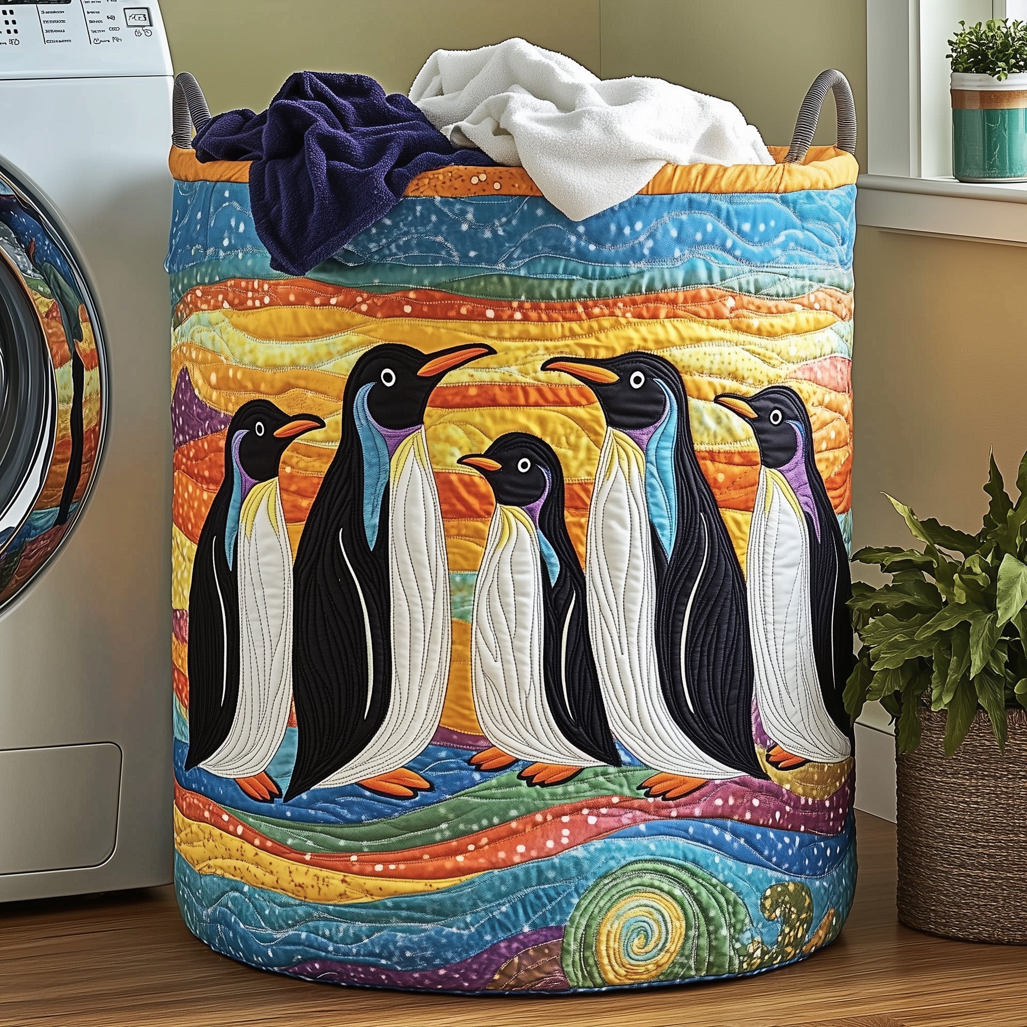 Penguin Heaven Quilted Laundry Basket Excellent Gift For Her