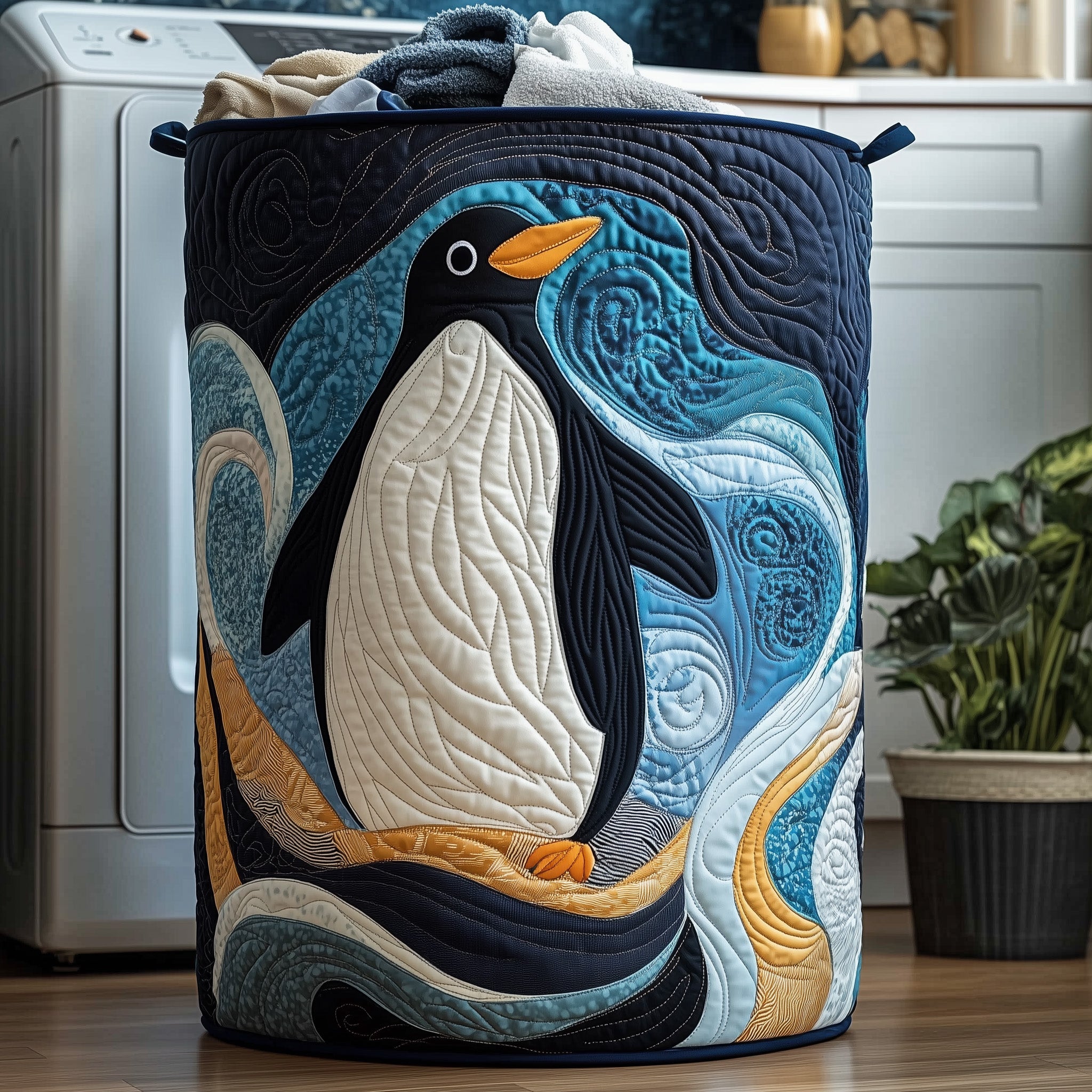 Penguin Heaven Quilted Laundry Basket Merch For Her