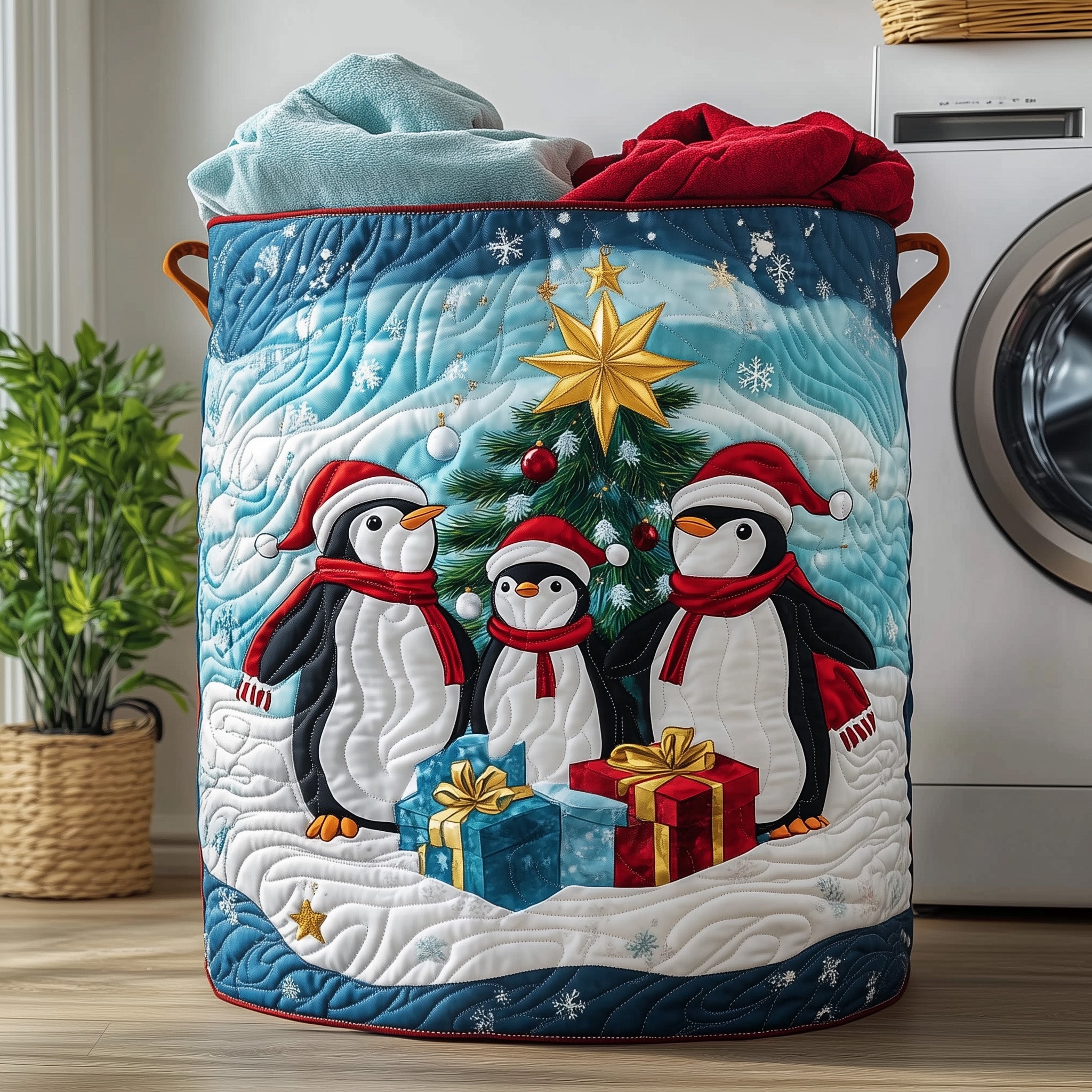 Penguin Heaven Quilted Laundry Basket Merch For Mom