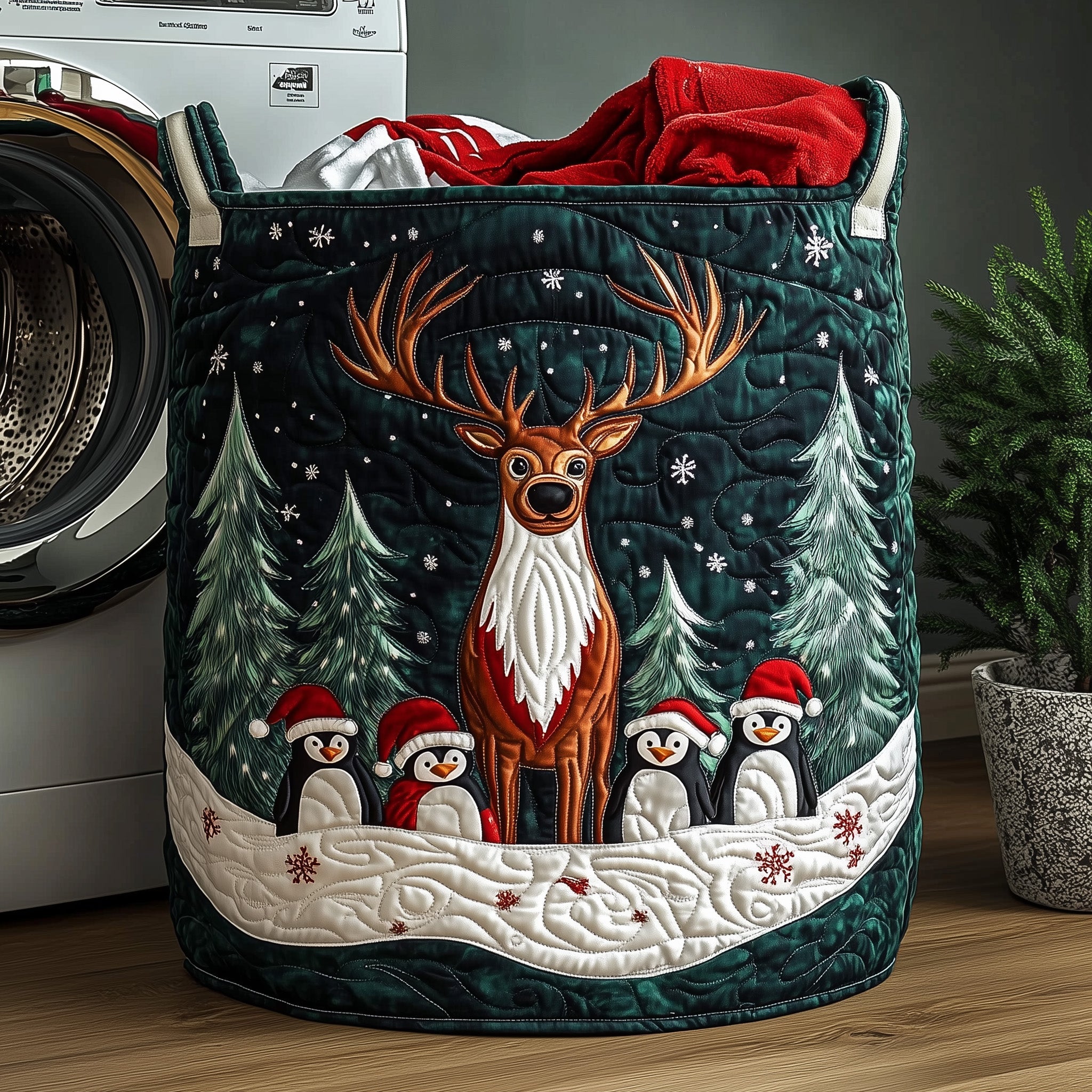 Penguin Heaven Quilted Laundry Basket New Year Merch Gift