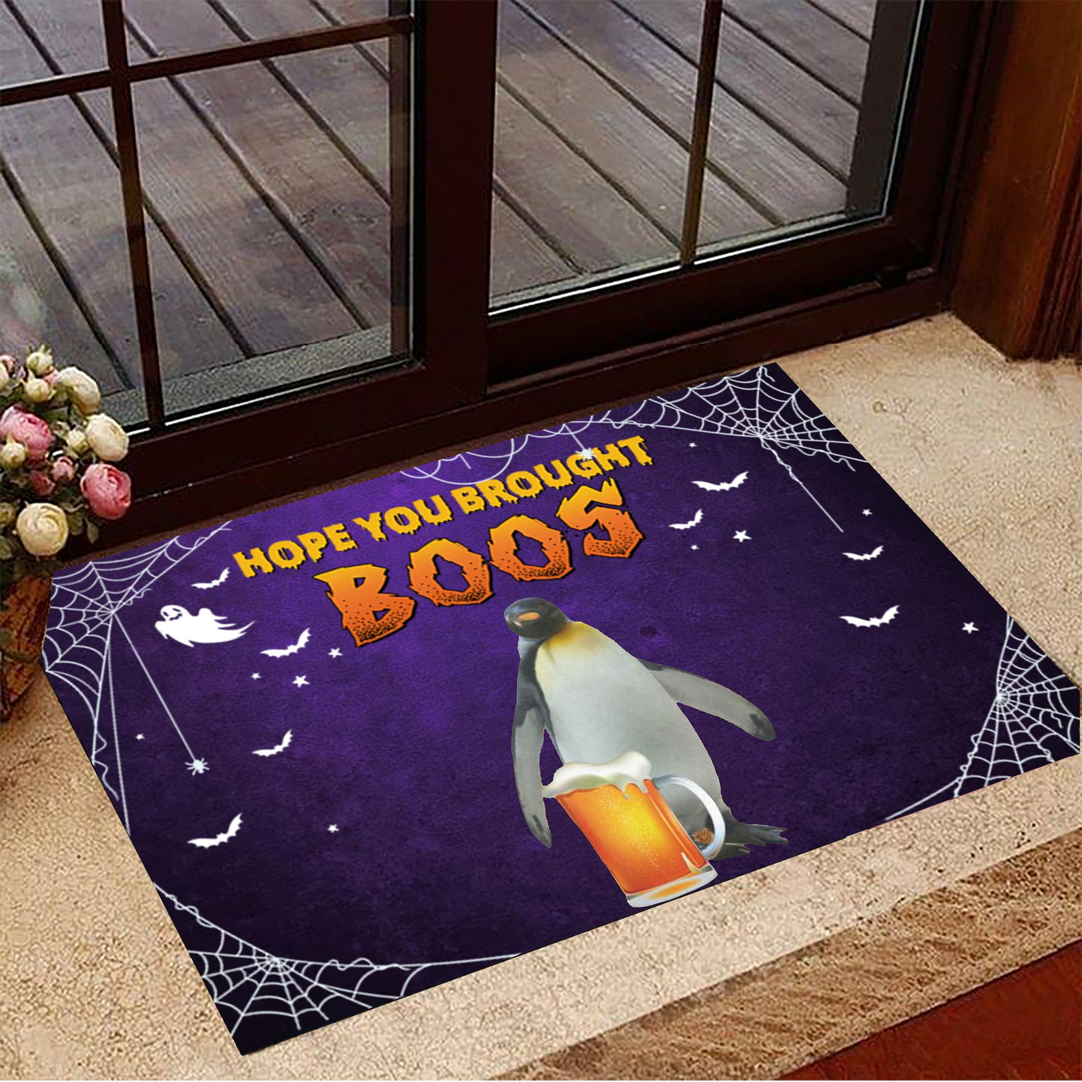 Penguin Hope You Brought Boos Doormat Beer Doormat Halloween Decorations Indoor