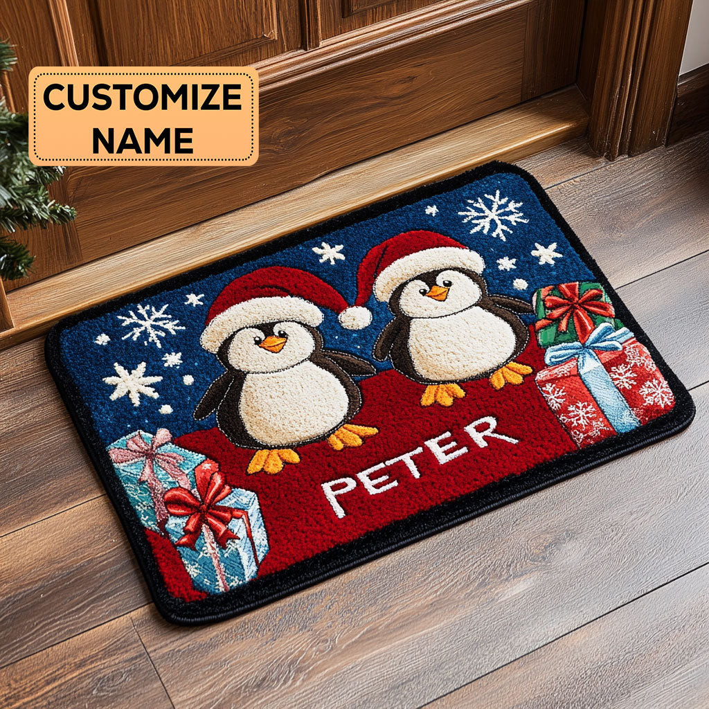 Penguin Noel Parade Custom Personalized Doormat Perfect Gift For Friends and Family on Christmas Day