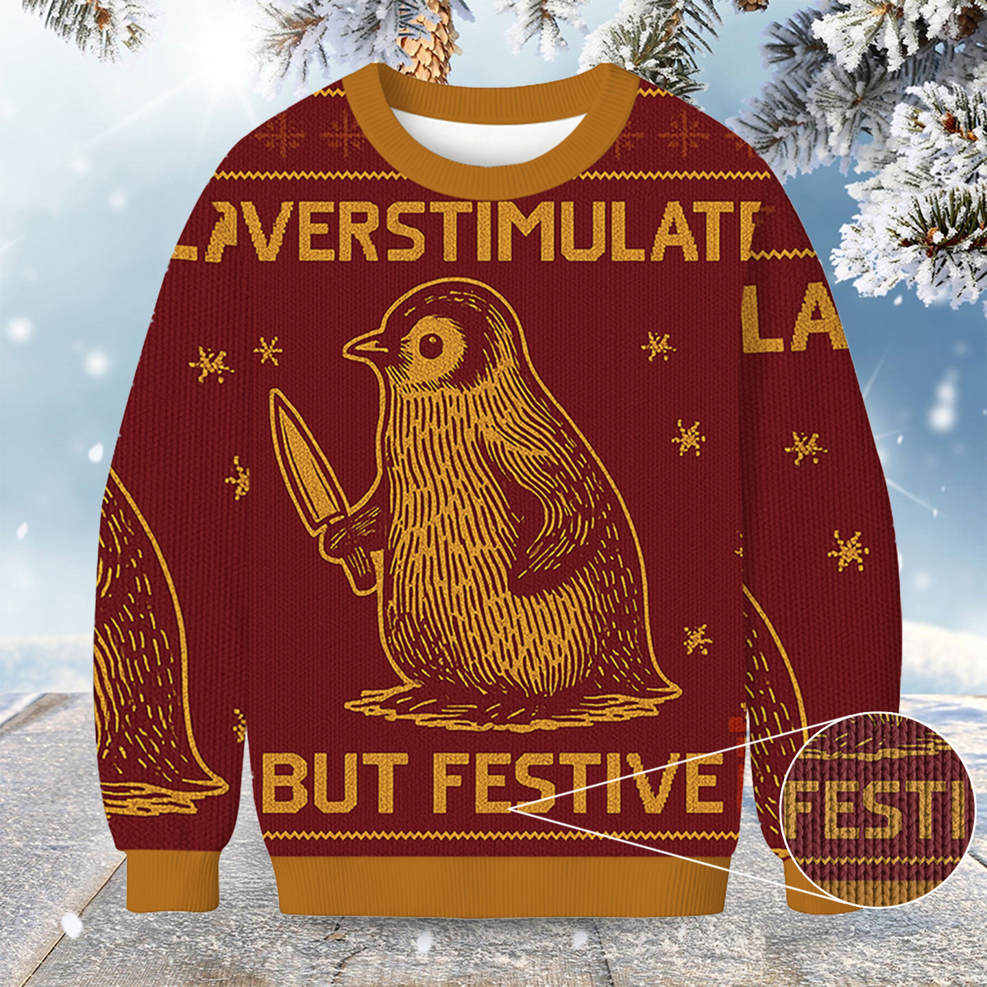 Penguin Overstimulated But Festive Christmas Ugly Sweater Animal Themed Penguin Gifts For Her