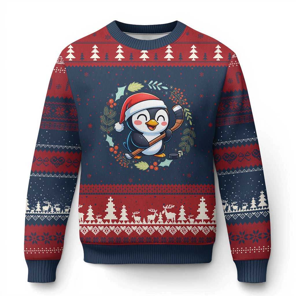 Penguin Playing Ice Hockey Ugly Christmas Sweater Cute Xmas Gift For Penguin Lovers