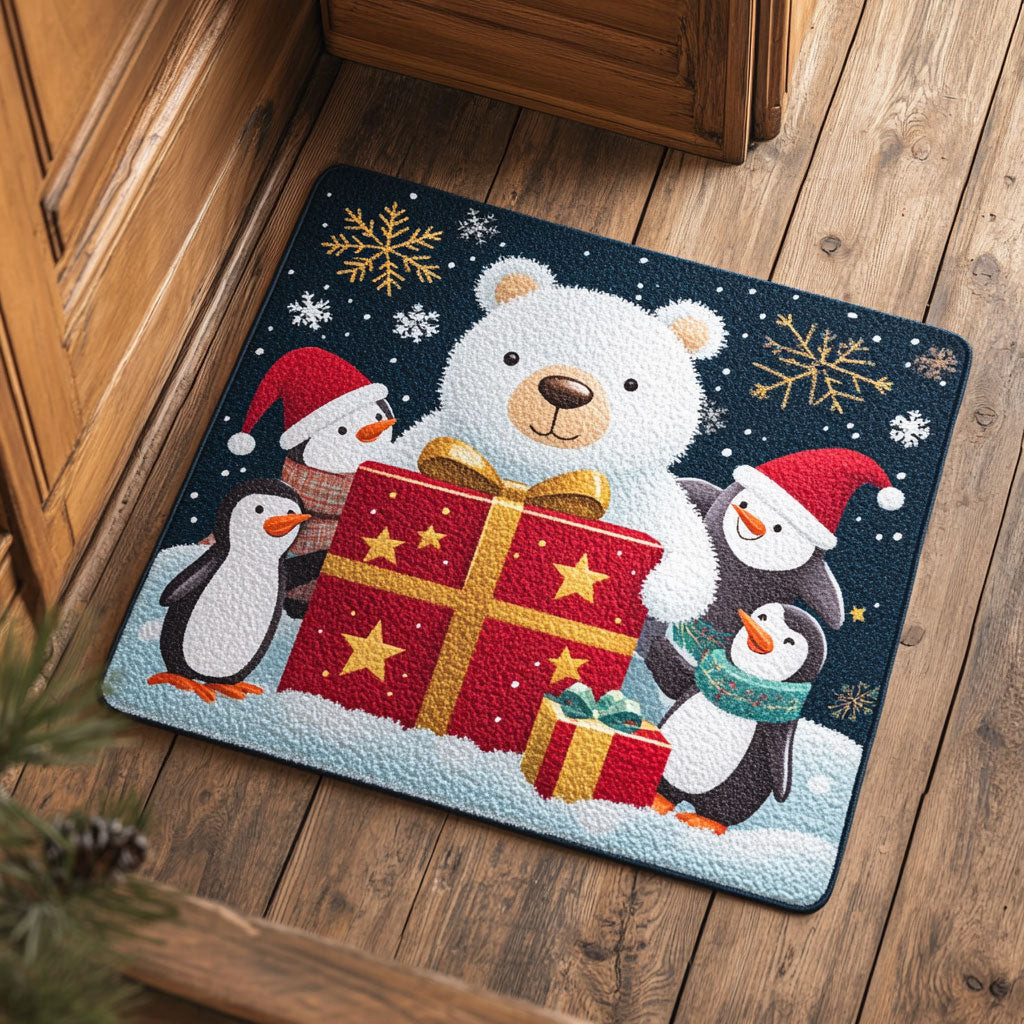 Penguin Present Doormat Perfect Gift For Friends and Family on Christmas Day