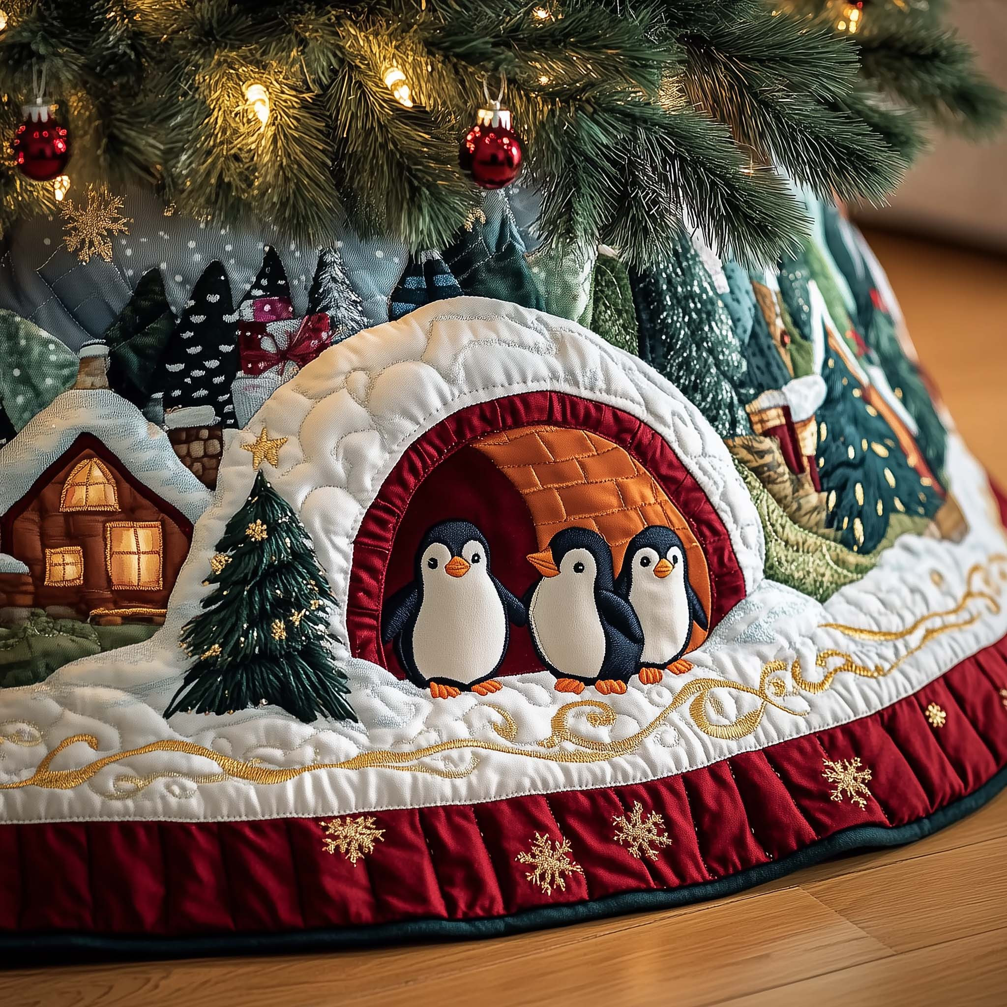 Penguin Quilted Tree Skirt Christmas Themed Stylish Home Accents Xmas Ideas