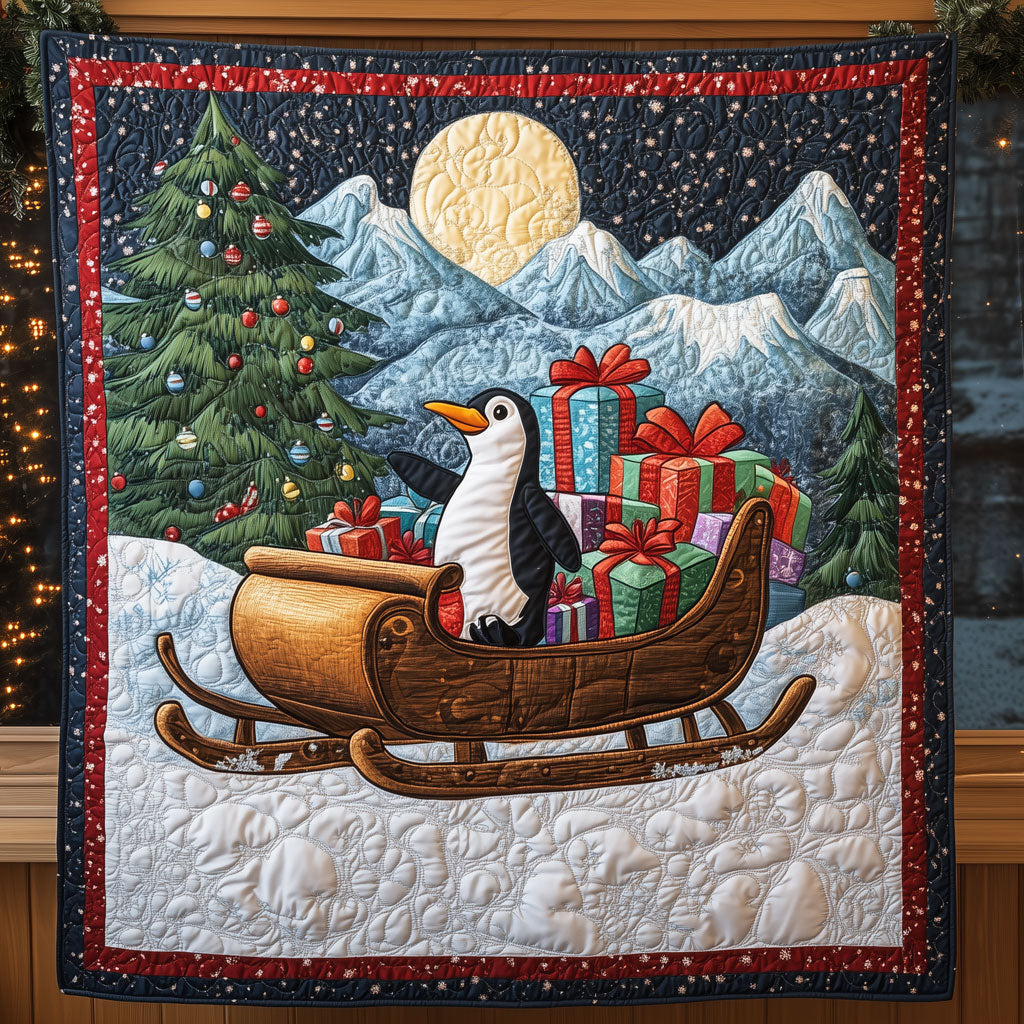 Penguin Santa Sleigh Quilt Blanket Throws For Couch Christmas Gifts For Sons Girlfriend