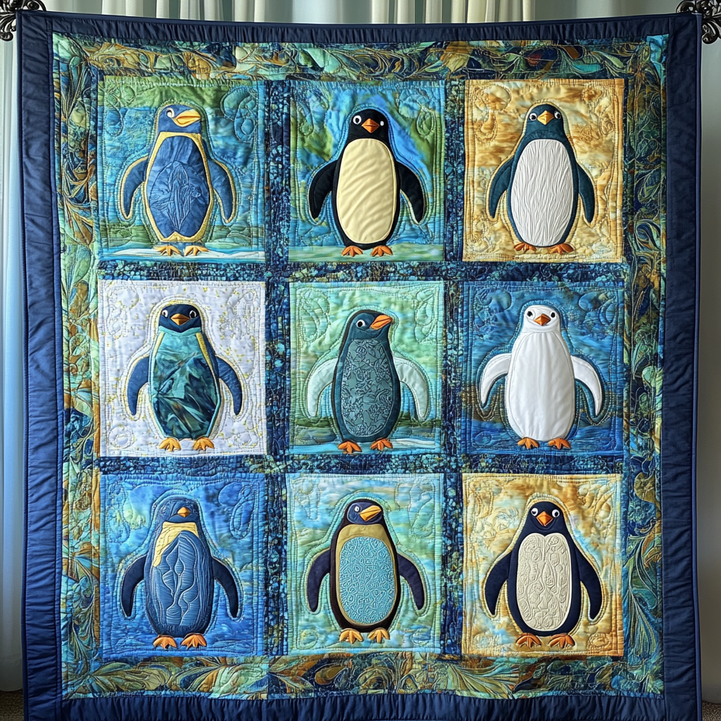 Penguin Tide Quilted Blanket Penguin Gift Idea