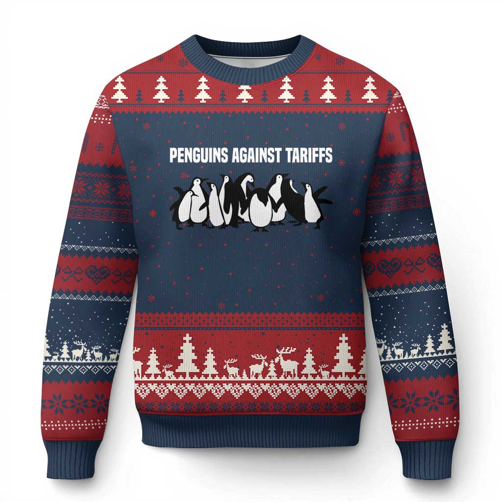 Penguins Against Tariffs Ugly Christmas Sweater Sarcastic Saying Jumper Penguin Gifts