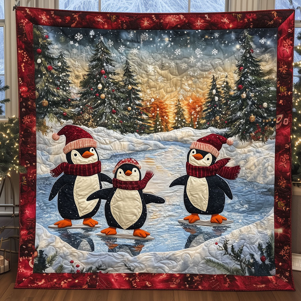 Penguins Ice Skating Quilt Soft Quilt Blanket Gift for Comfortable Nights