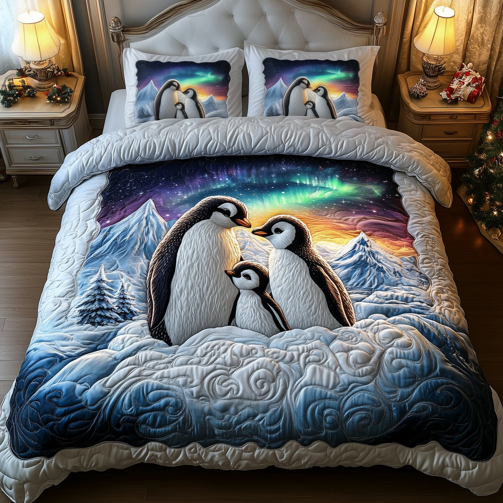Penguins Magical Twilight Quilted Bedding Set Gift For Penguin Lover