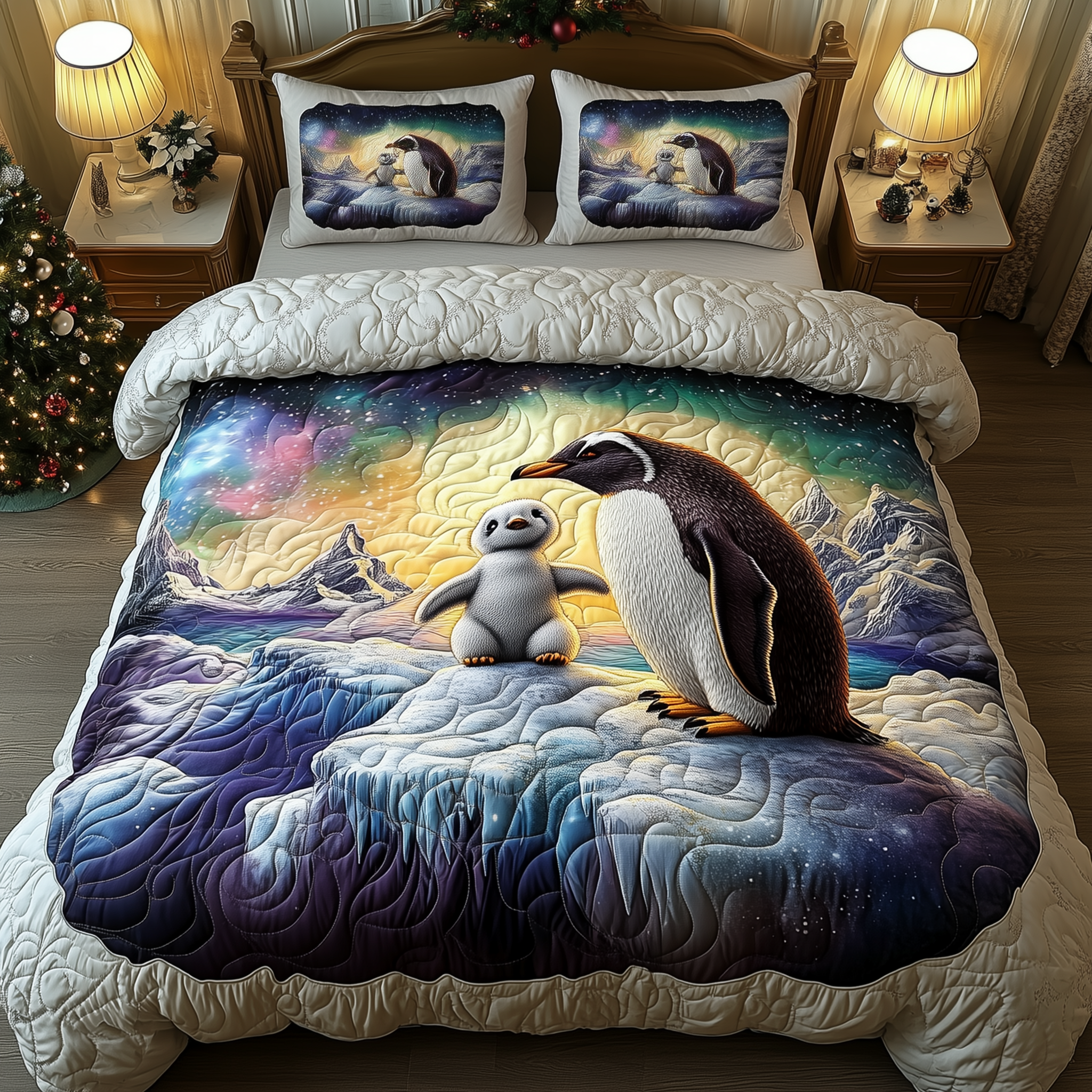 Penguins Magical Twilight Quilted Bedding Set Penguin Gifts For Him